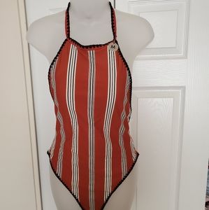 swimwear one piece rust multi stripe M